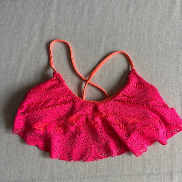 No Boundaries Other - No Boundaries Pink Crochet Bikini Top Women’s M Juniors 7-9 Ruffle Swim
